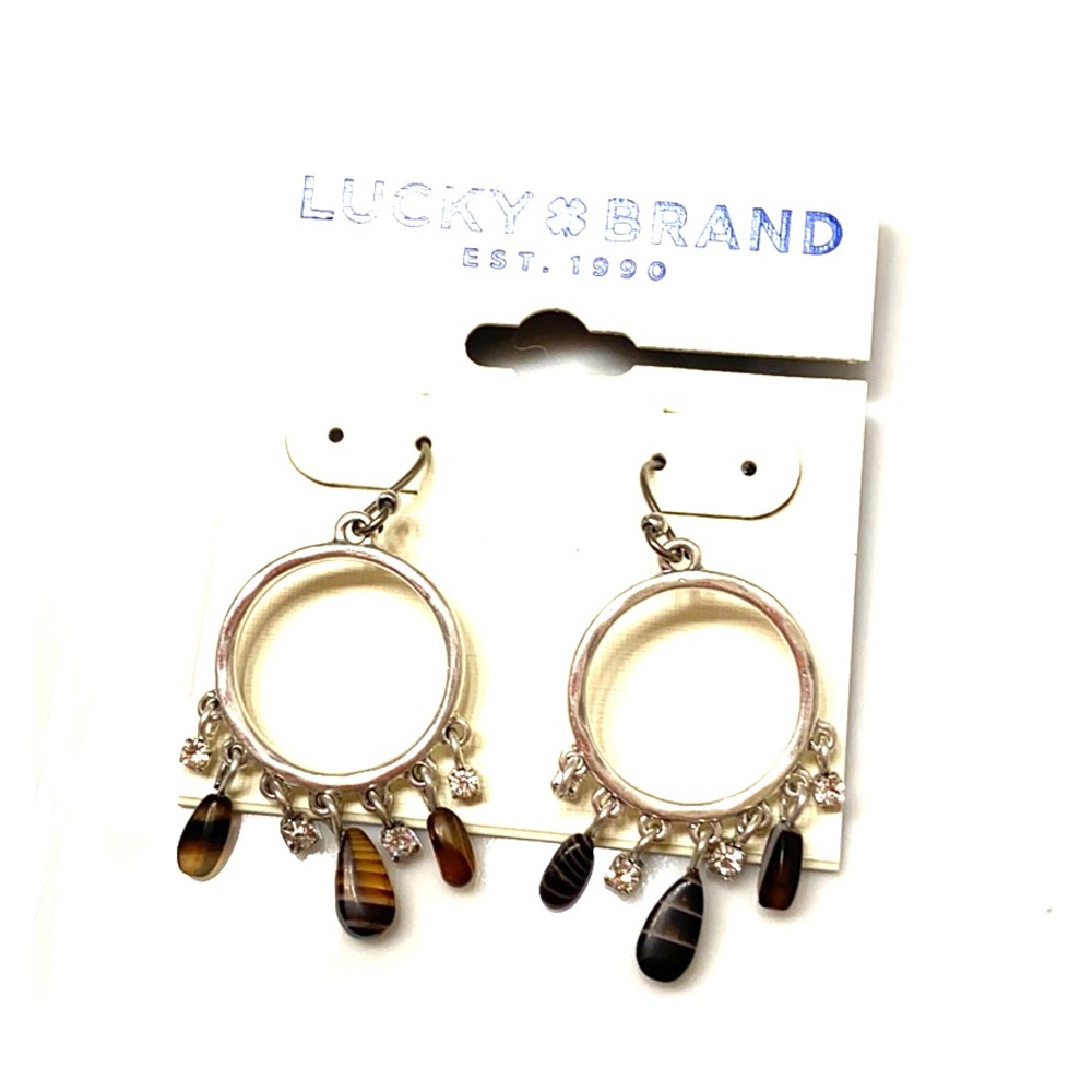 NWT Lucky Brand Brown Bead Chandelier Earrings
